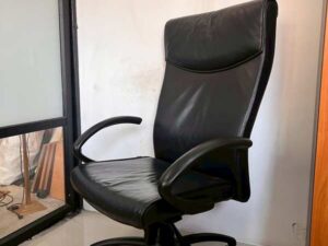 Office chair, leather upholstery, steel legs, high back, black, Moflex
