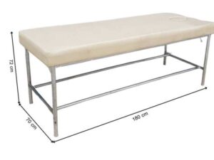Spa massage bed with steel legs and leather cushion, cream color