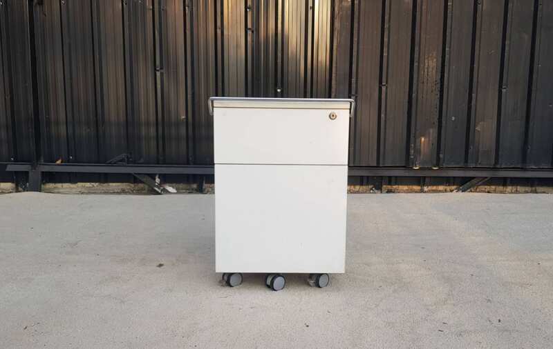 Moflex brand mobile cabinet with 2 drawers, white, with wheels.