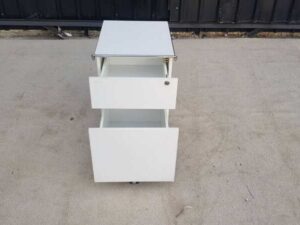 Moflex brand mobile cabinet with 2 drawers, white, with wheels.