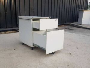 Moflex brand mobile cabinet with 2 drawers, white, with wheels.