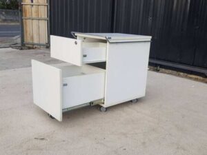 Moflex brand mobile cabinet with 2 drawers, white, with wheels.