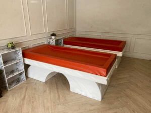 Sauna bed, leather cushion, orange