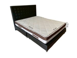5-foot leather bed frame with button tufting, black color. Includes a 5-foot HLS DAISY mattress, 9 inches thick.