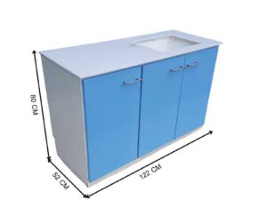 Blue washbasin with three doors