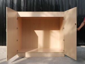 Multi-purpose wooden cabinet, large size, 2 doors, opening, cream color, wood pattern._2F9A2WPAEH