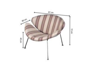 Guest chair with metal legs and cream fabric seat.
