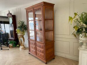Vintage Teak Cabinet with 2 Glass Doors and 6 Drawers