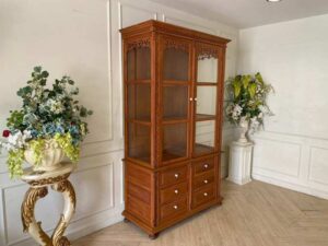 Vintage Teak Cabinet with 2 Glass Doors and 6 Drawers
