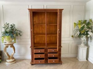 Vintage Teak Cabinet with 2 Glass Doors and 6 Drawers