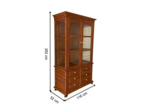 Vintage Teak Cabinet with 2 Glass Doors and 6 Drawers