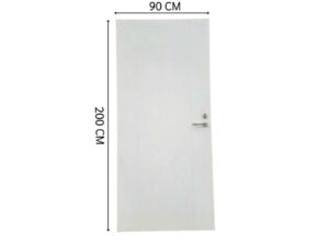 White wooden door with lever doorknob.