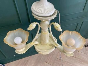 Chandelier, glass pendant lamp, lotus petal design, cream color