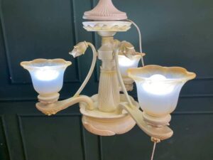 Chandelier, glass pendant lamp, lotus petal design, cream color