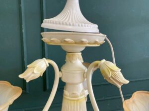 Chandelier, glass pendant lamp, lotus petal design, cream color