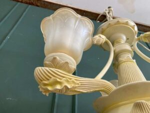 Chandelier, glass pendant lamp, lotus petal design, cream color