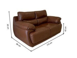 2-seat sofa, genuine leather cushion, brown surface, KONCEPT brand