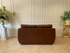 2-seat sofa, genuine leather cushion, brown surface, KONCEPT brand