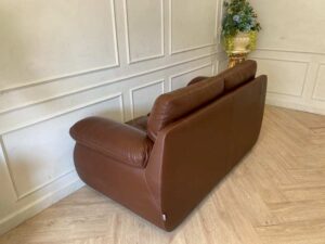 2-seat sofa, genuine leather cushion, brown surface, KONCEPT brand