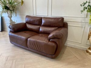 2-seat sofa, genuine leather cushion, brown surface, KONCEPT brand