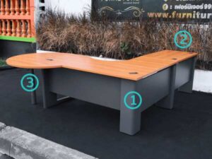 Executive desk set, 3 pieces connected together, L corner, wood top, Rockworth steel legs._3B7Z634J5B