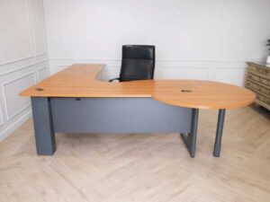 Executive desk set, 3 pieces connected together, L corner, wood top, Rockworth steel legs._3B7Z634J5B