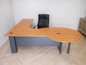 Executive desk set, 3 pieces connected together, L corner, wood top, Rockworth steel legs._3B7Z634J5B