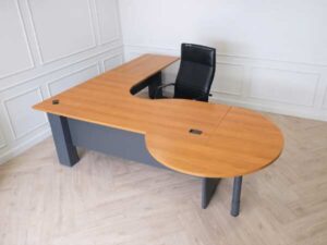 Executive desk set, 3 pieces connected together, L corner, wood top, Rockworth steel legs._3B7Z634J5B