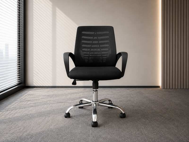 Office chair, mesh backrest, fabric cushion, black