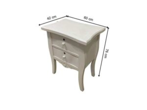Louis-style carved wood bedside cabinet with 2 drawers, white