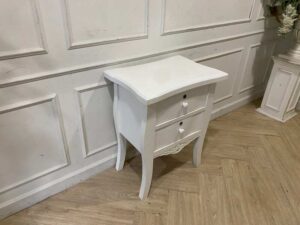 Louis-style carved wood bedside cabinet with 2 drawers, white