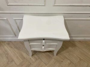 Louis-style carved wood bedside cabinet with 2 drawers, white
