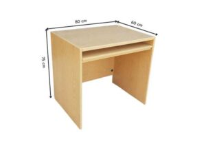 Brown wooden computer desk, MOFLEX brand.