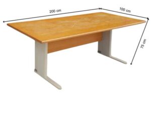 8-seat conference table with steel legs and brown wood top