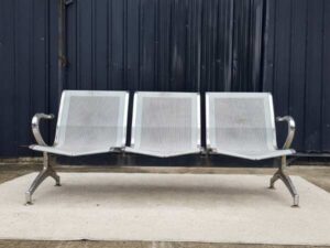 3-seat row chair, steel frame, silver color