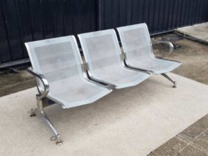 3-seat row chair, steel frame, silver color