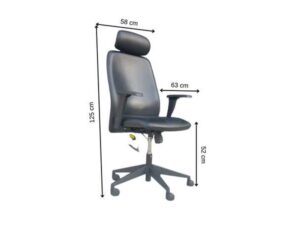 Office chair, executive chair, plastic base, leather seat, backrest with headrest, black.