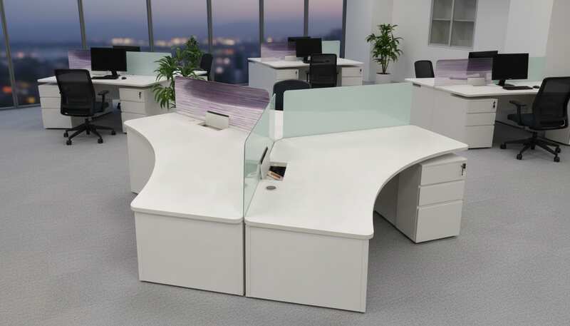 Group workstations + power strip with partitions