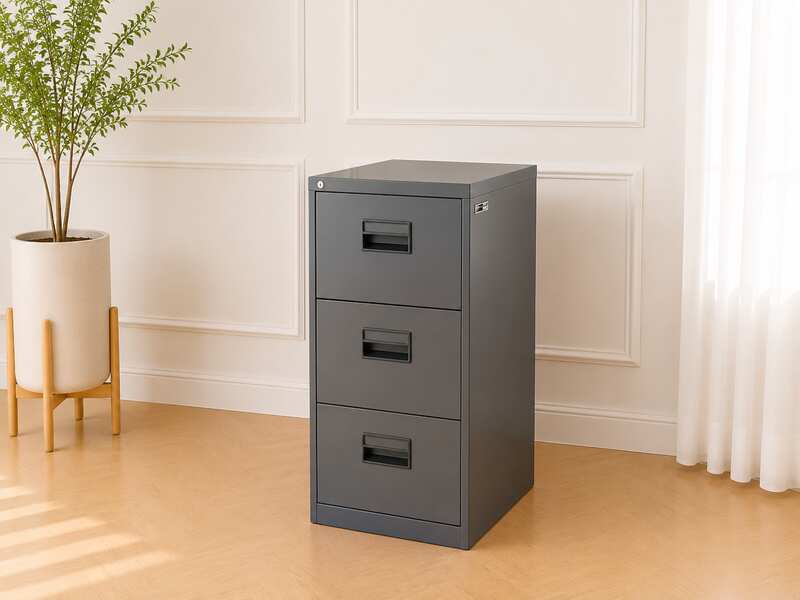 Steel filing cabinet, 3 drawers, gray, UB-Haworth brand._4EVEA8U383