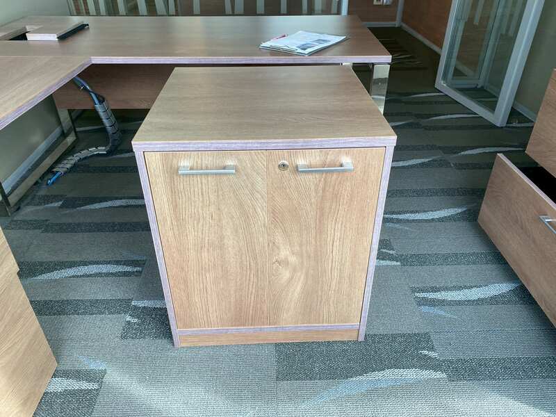 Two-door filing cabinet, brown wooden frame