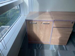 Two-door filing cabinet, brown wooden frame