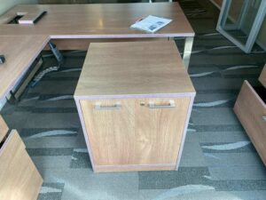Two-door filing cabinet, brown wooden frame