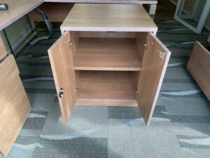 Two-door filing cabinet, brown wooden frame