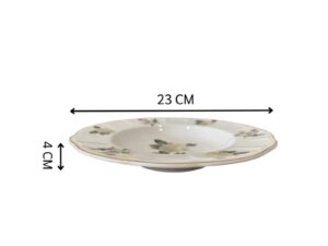 Ceramic plate with white rose pattern and gold rim, Quality Ceramic brand, 23 cm.