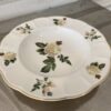 Ceramic plate with white rose pattern and gold rim, Quality Ceramic brand, 23 cm.