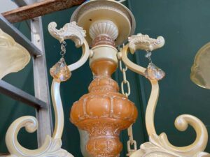 Chandelier, glass pendant lamp, cream and orange color.