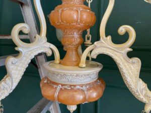 Chandelier, glass pendant lamp, cream and orange color.
