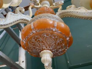 Chandelier, glass pendant lamp, cream and orange color.