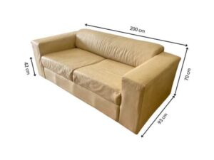 Two-seater sofa, cream leather upholstery.
