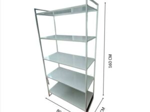 White metal shelving unit, IKEA JONAXEL model. (1)